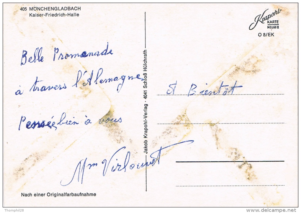 MÖNCHENGLADBACH - Kaiser-Friedrich-Halle - 1er Plan Géraniums / 1 Plan Geranien - Circulée, 2 Scans - Moenchengladbach