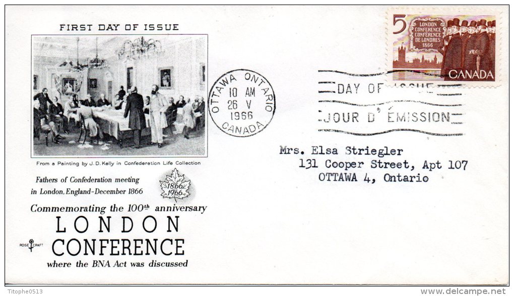 CANADA. N°372 Sur Enveloppe 1er Jour (FDC) De 1966. Conférence De Londres. - 1961-1970