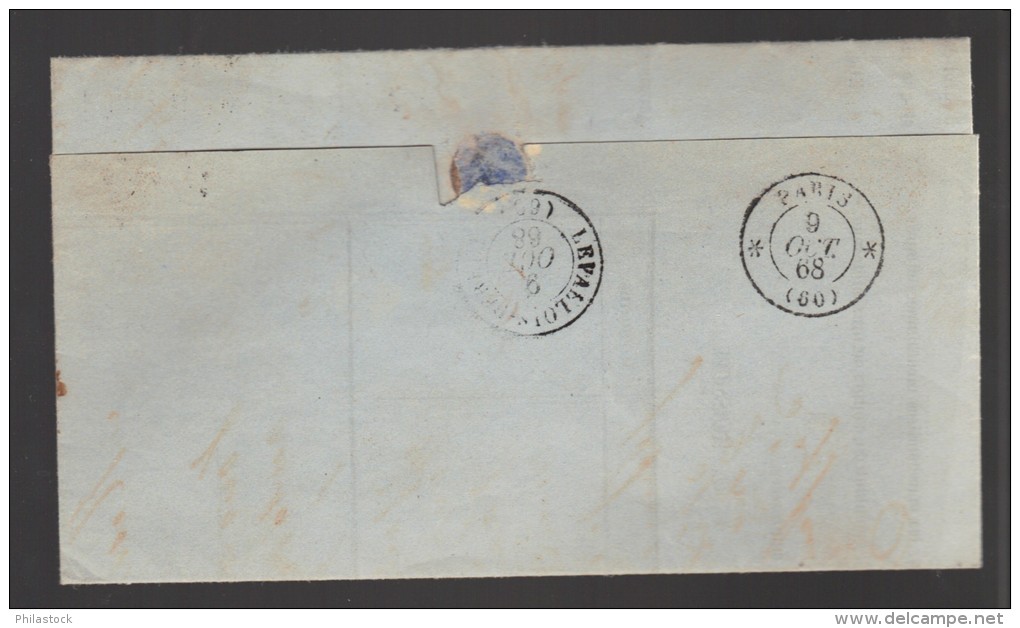 FRANCE 1868 N° 29 Obl. S/Lettre Entiére Ambulant Le Havre/Paris - 1863-1870 Napoleone III Con Gli Allori