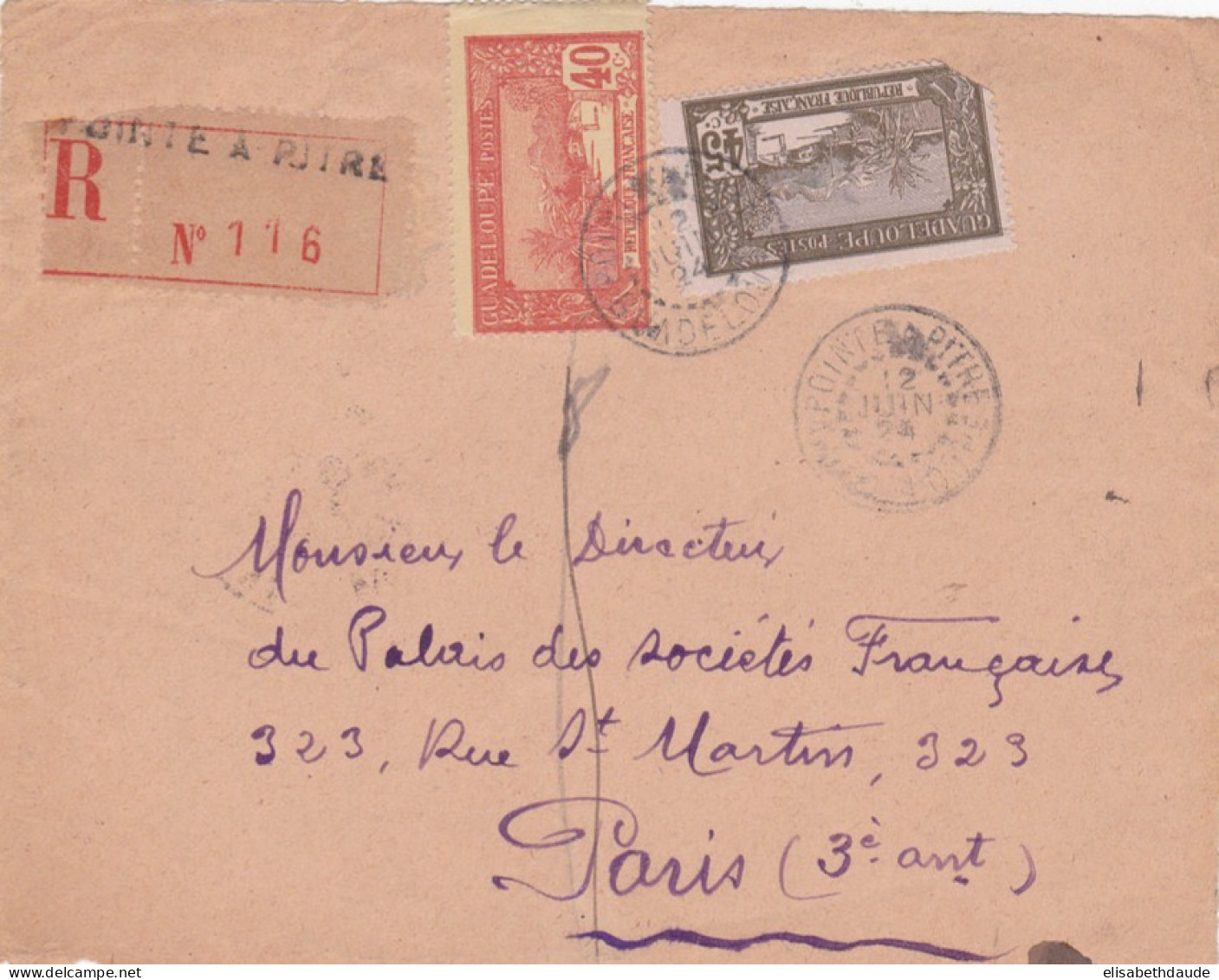 GUADELOUPE - 1924 - DEVANT D'ENVELOPPE RECOMMANDEE De POINTE A PITRE Pour PARIS - Briefe U. Dokumente