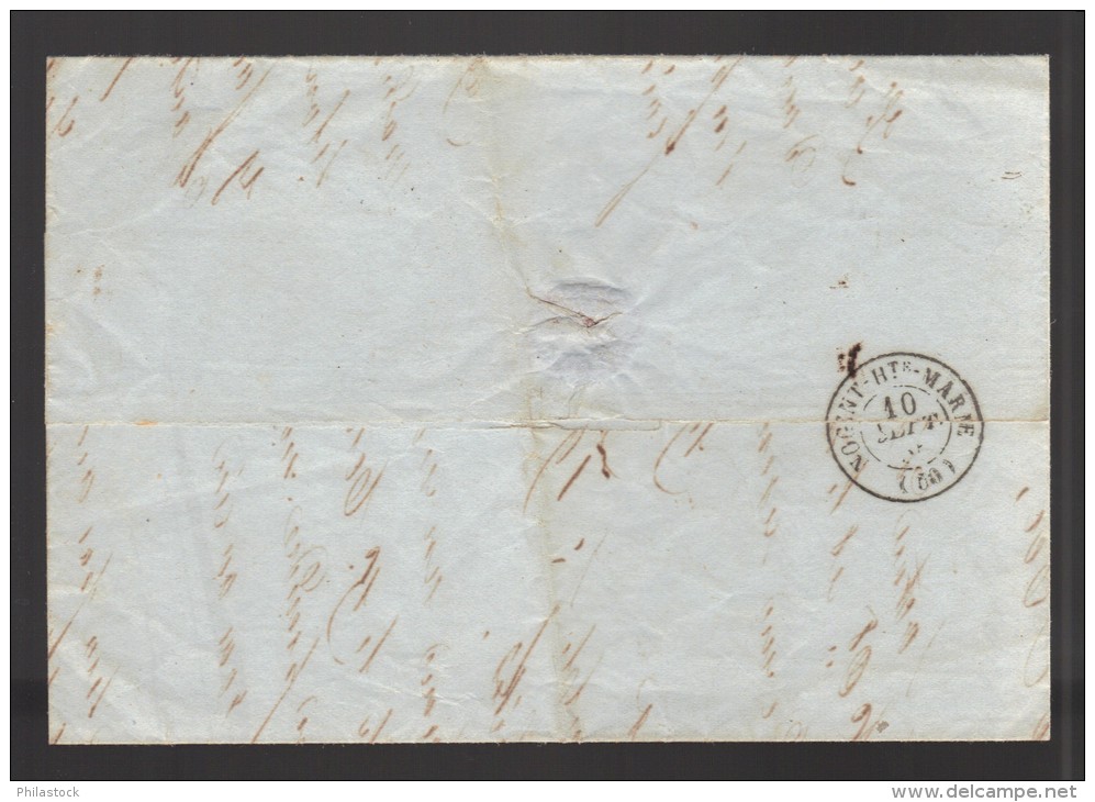 FRANCE 1856 N° 14 Ab (bleu Noir) Obl. S/lettre  PC 2217 Nancy - 1853-1860 Napoleon III