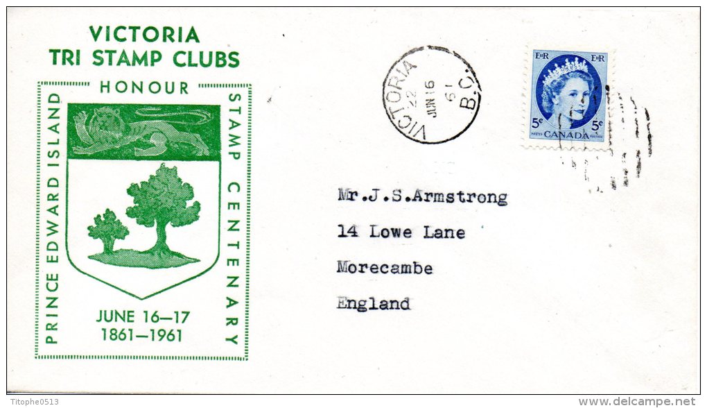 CANADA. Enveloppe Commémorative De 1961 Ayant Circulé. Armoiries De L'Ile Du Prince Edward. - Enveloppes