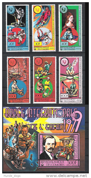 Komoren Comores 1979 Mi# 553-58 Bl. 217A ** MNH Jahr Des Kindes YEAR OF THE CHILD Benz Sport Weltraum Space - Komoren (1975-...)