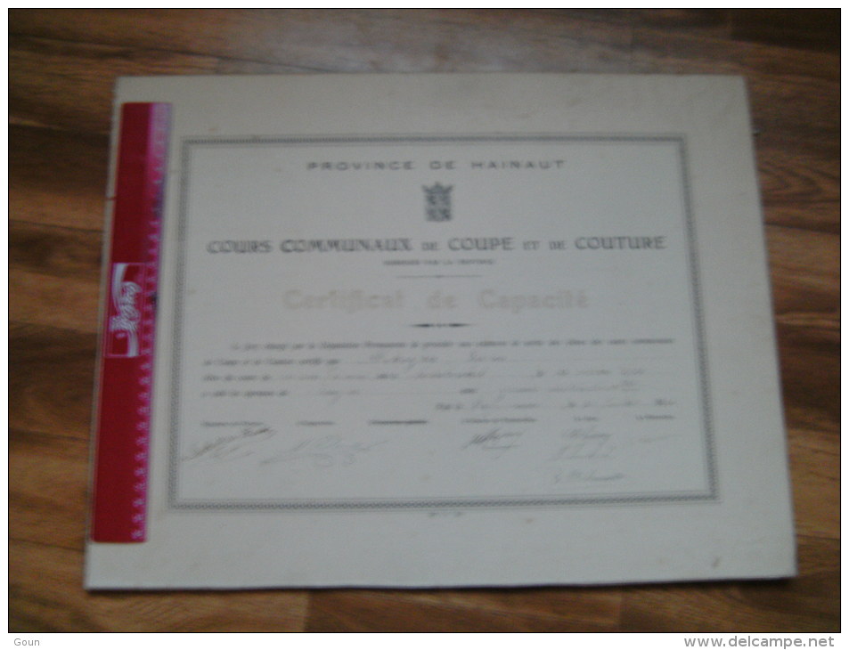 CB2 Certificat Cours Communaux Melle Dekeyzer à Fontaine Valmont 1931 Née à Nederbrakel Fait à Erquelinnes 45cmx36c - Diplome Und Schulzeugnisse