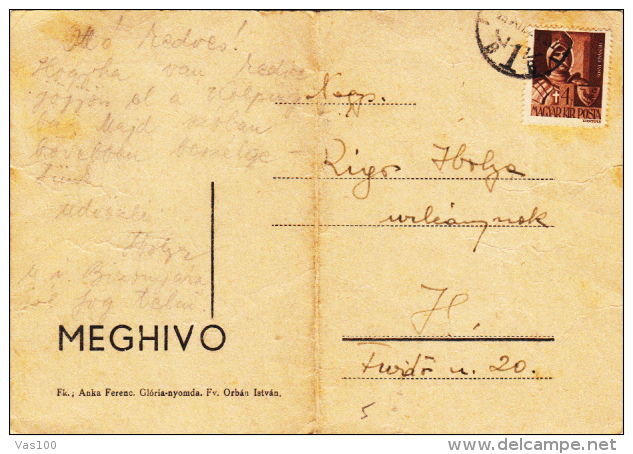 KNIGHT ARMOUR, STAMP ON INVITATION, 1943, HUNGARY - Lettres & Documents