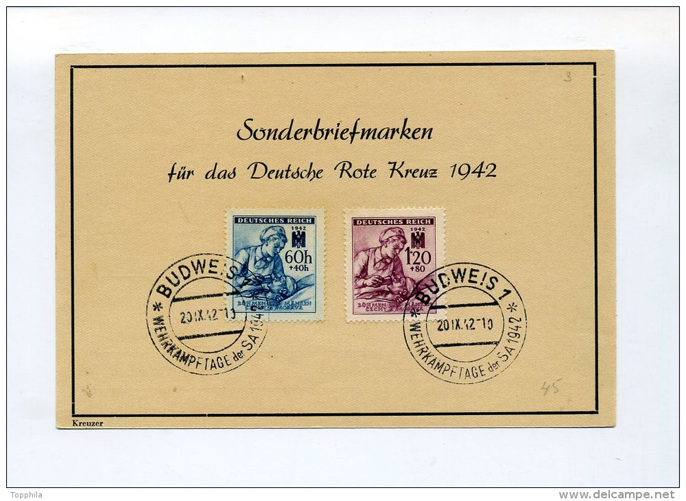 1942 Bes. 2. WK  Böhmen + Mähren Gedenkblatt Sonderbriefmarken Rotes Kreuz Minr 111/112 - Covers & Documents