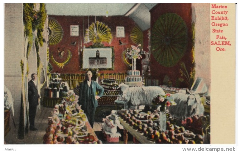 Salem OR Oregon State Fair, Marion County Exhibit, Vegetables Fruit, C1900s Vintage Postcard - Salem