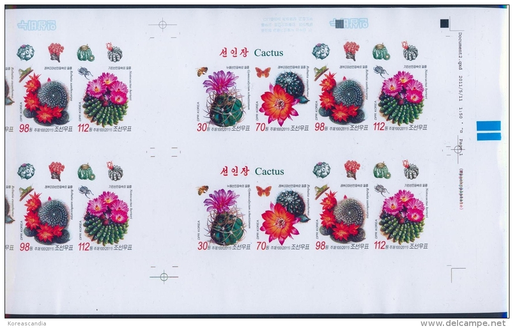 NORTH KOREA 2011 CACTUS &amp; INSECTS PRINT SHEET IMPERFORATED - Sukkulenten