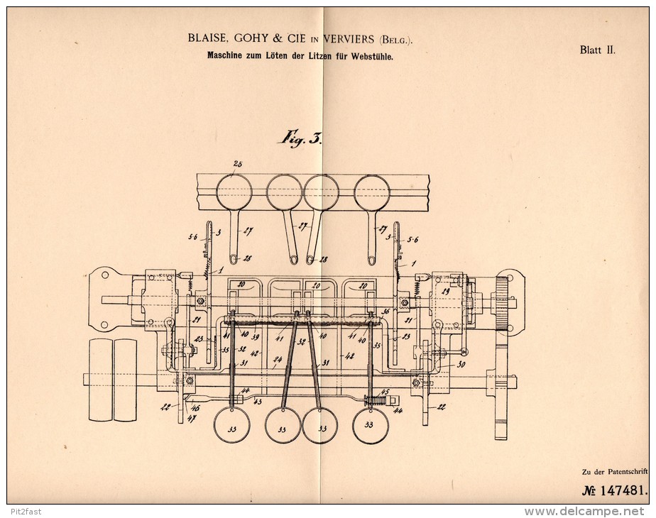 Original Patentschrift - Blaise , Gohy & Cie In Verviers , 1902 , Maschine Für Webstuhl , Weberei , Weben !!! - Machines