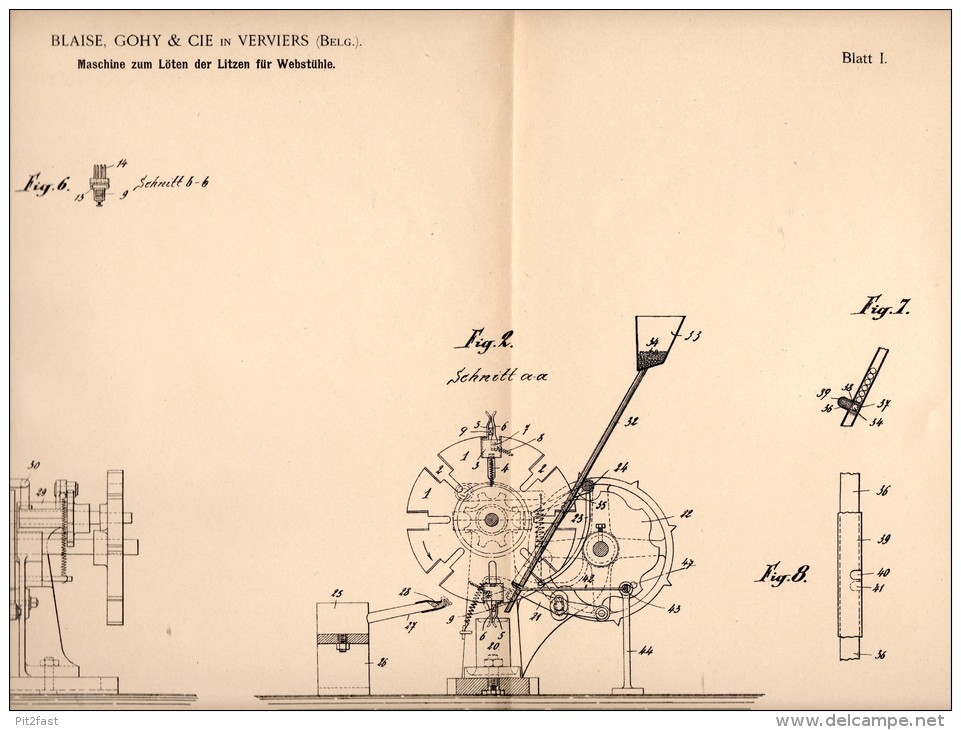 Original Patentschrift - Blaise , Gohy & Cie In Verviers , 1902 , Maschine Für Webstuhl , Weberei , Weben !!! - Machines