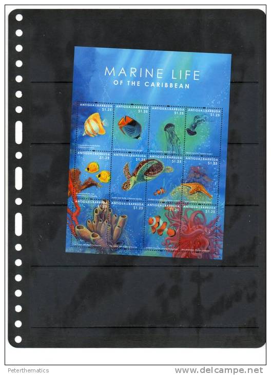 ANTIGUA,2012,MARINELIFE OF CARIBBEAN, TURTLES, JELLYFISH, FISHCORALS, SHEETLET, MNH - Turtles