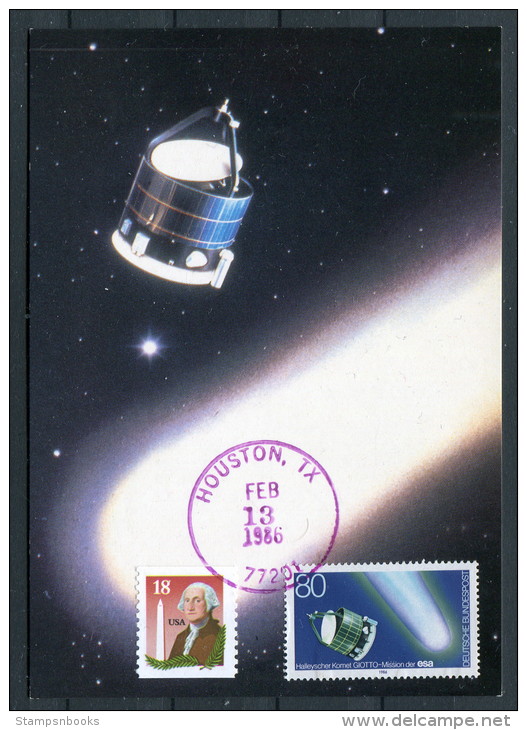 1986 USA Houston Germany Halley's Comet Space Rocket Maxicard - Estados Unidos