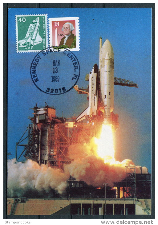 1989 USA Kennedy Space Centre Germany Columbia Shuttle Rocket Maxicard - United States