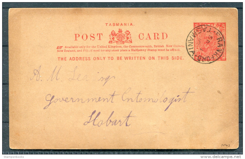 1900 Australia Tasmania Frankford Stationery - Hobart. Government Entomologist - Apple Trees - Lettres & Documents