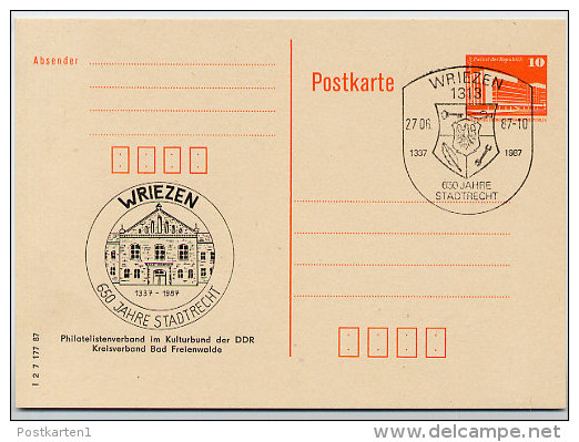 DDR P86I-10-87 C10 PRIVATER ZUDRUCK RATHAUS WRIEZEN Sost. 1987 - Private Postcards - Used