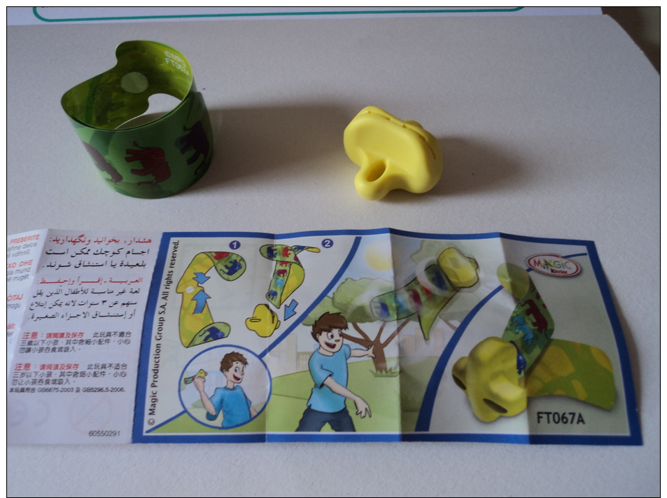 Kinder Surprise FT 067 A Gomove - Objet Volant Jaune - Motif éléphants + Bpz - Montables