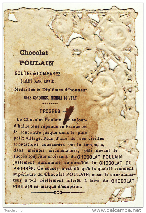 CHROMO Découpis Chocolat Poulain Femme Chapeau Fleurs Roses - Poulain