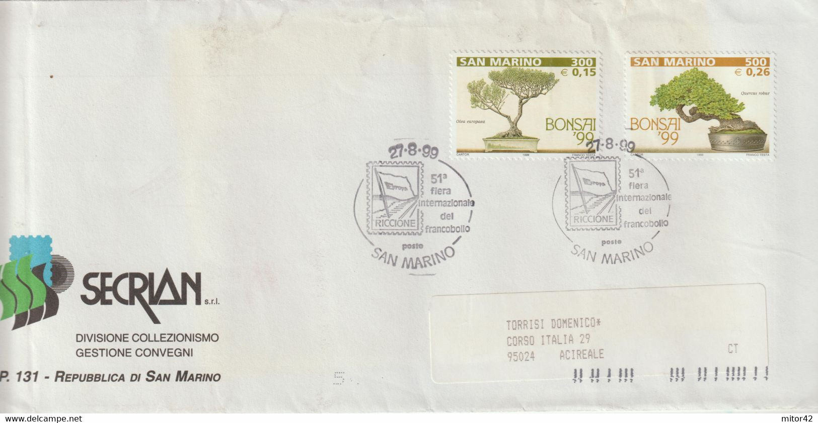 23-San Marino-Storia Postale 1999-Fiera Del Francobollo-filatelia-annullo Speciale - Autres