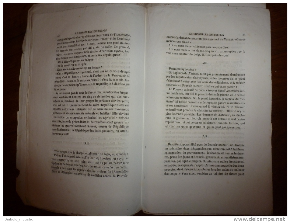 N° 2 De Février 1851 LE CONSEILLER DU PEUPLE Par LAMARTINE..rare Journal D'origine Tel Que Distribué (non Retaillé) - 1800 - 1849