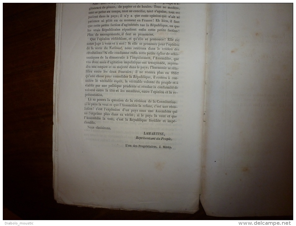 N° 2 De Février 1851 LE CONSEILLER DU PEUPLE Par LAMARTINE..rare Journal D'origine Tel Que Distribué (non Retaillé) - 1800 - 1849