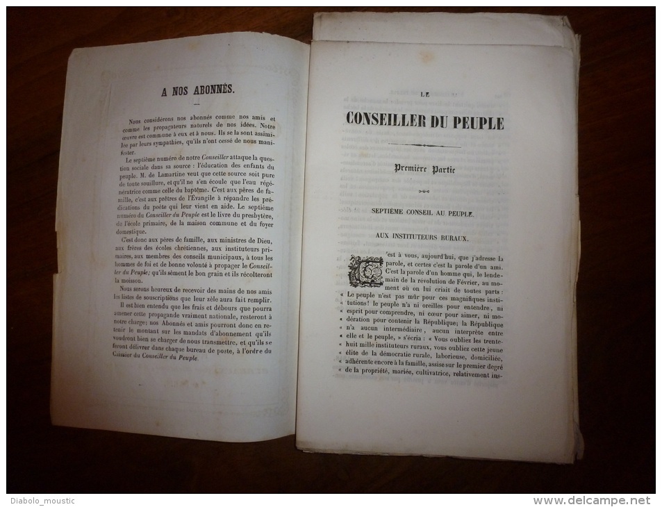 Sept. 1849 Annexe LE CONSEILLER DU PEUPLE Par LAMARTINE..rare Journal D'origine Tel Que Distribué (non Retaillé) - 1800 - 1849