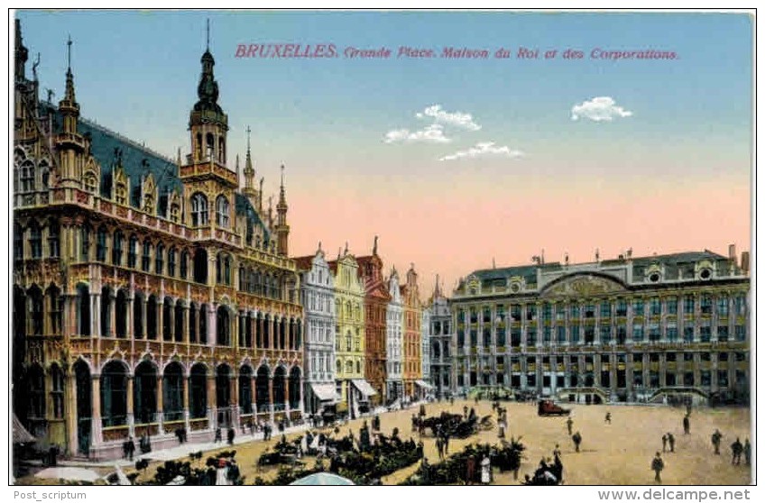 Belgique - Bruxelles - 5 cartes : église ste Gudule, hotel de ville, maison du roi, maison des brasseurs, palais justice