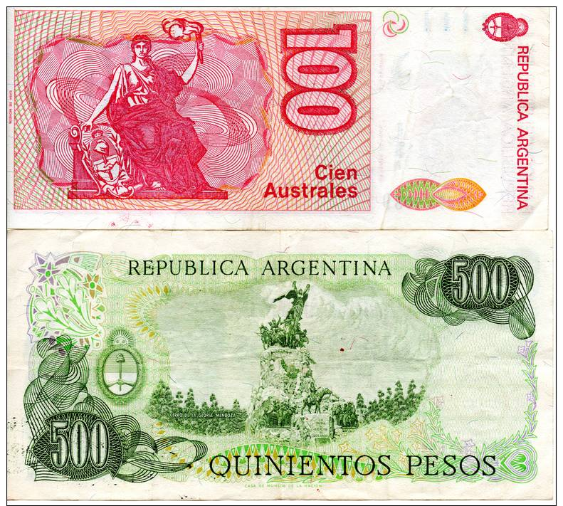 (12) Argentine Billet De 100 Australes 1985-1990 D10 + 500 PESOS (1977-82) - Vrac - Billets