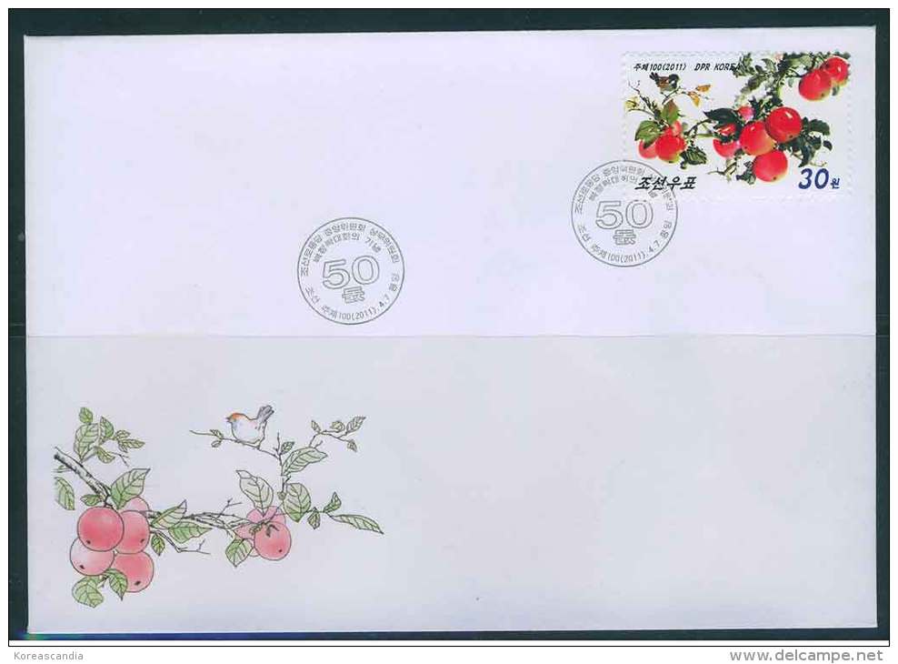 NORTH KOREA 2011 APPLES &amp; BIRD FDC - Frutas