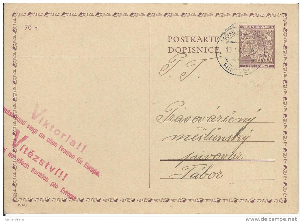 Ganzsache Postkarte Böhmen Und Mähren P7 Stempel Viktoria !! Vitezstvi !! Selten - Gebruikt