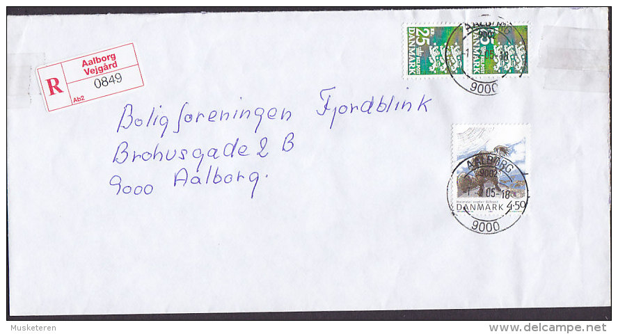 Denmark Registered Recommandé Einschreiben Label AALBORG Vejgård Label 2005 Cover Brief Lion Arms Löwe Nordic Mythology - Storia Postale