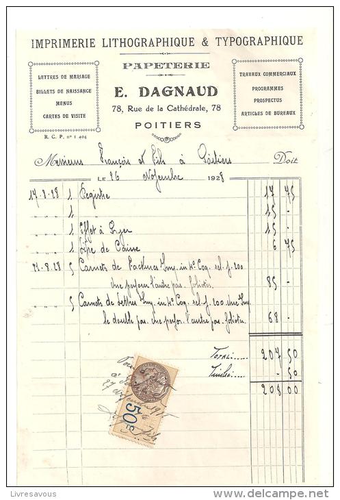 Facture PAPETERIE E. DAGNAUD 78, Rue De La Cathédrale à Poitiers (86) Du 26 Novembre 1928 - Old Professions