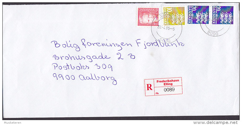 Denmark Registered Recommandé Einschreiben Label FREDERIKSHAVN Elling Label 2005 Cover Brief Lion Arms Löwe Queen - Cartas & Documentos