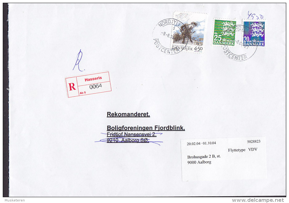 Denmark Registered Recommandé Einschreiben Label HASSERIS Label 2004 Cover Brief Lion Löwe Arms Nordic Mythology - Lettres & Documents