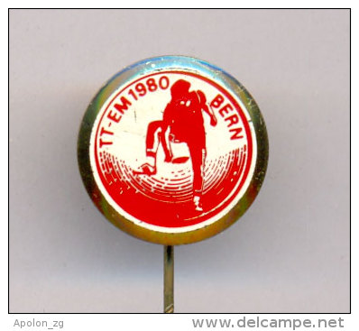 TABLE TENNIS -  EUROPEAN CHAMPIONSHIP - BERN 1980 , Nice Gold Plated Pin. - Table Tennis