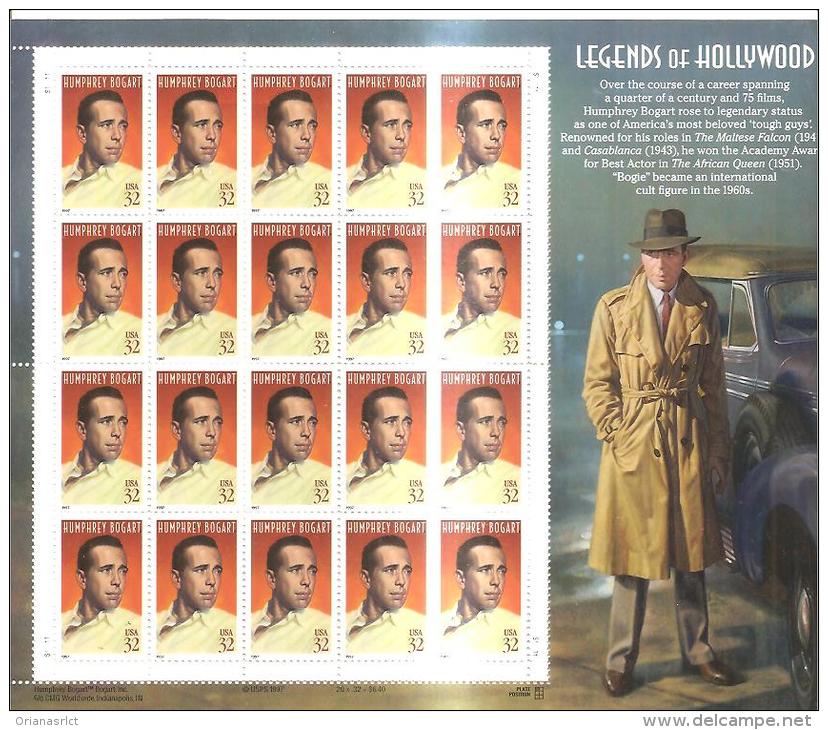 62737) 1997 USA-legende Di Hollywood-humphrey Bogart 32c.  Foglio Intero Nuovo Di 20 Francobolli - Unused Stamps