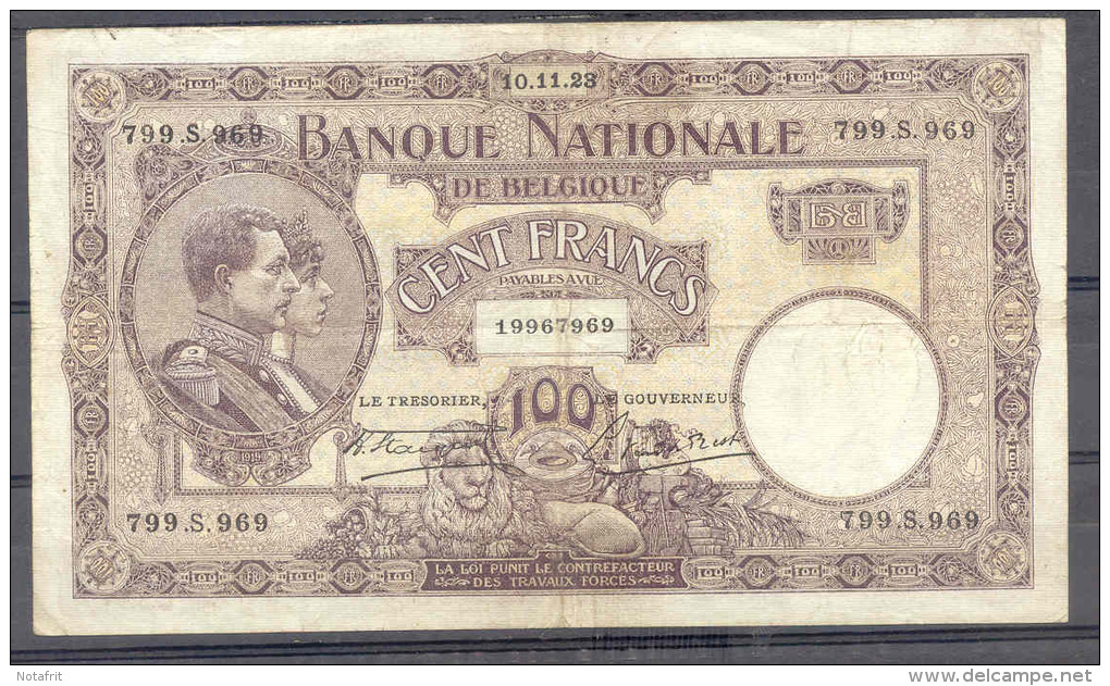 Belgium 100 Fr 1923  VF+ - 100 Francs & 100 Francs-20 Belgas