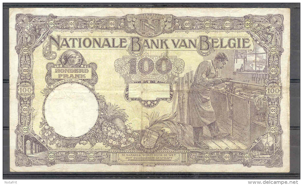 Belgium 100 Fr 1923  VF+ - 100 Franchi & 100 Franchi-20 Belgas