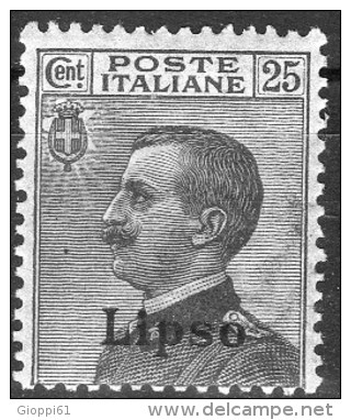 1912 Lipso - Francobolli D´Italia Soprastampati 25 C - Ägäis (Lipso)