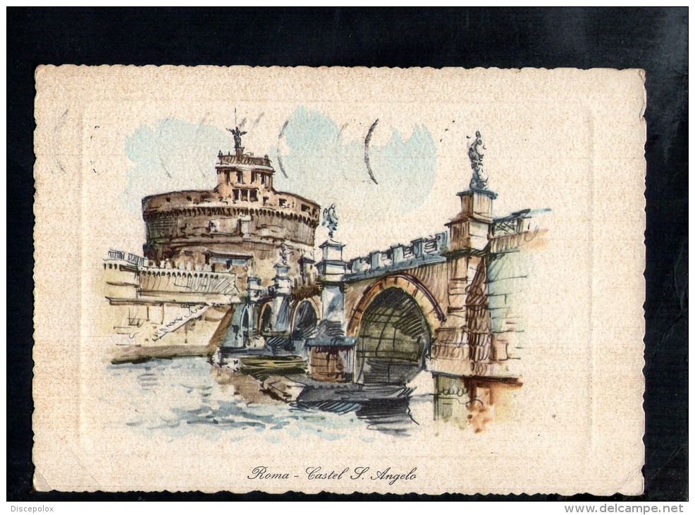H2595 Roma, Illustrazione Del Castel Sant' Angelo - Viaggiata 1962 - Bordo Dentato - Castle, Chateua - Castel Sant'Angelo
