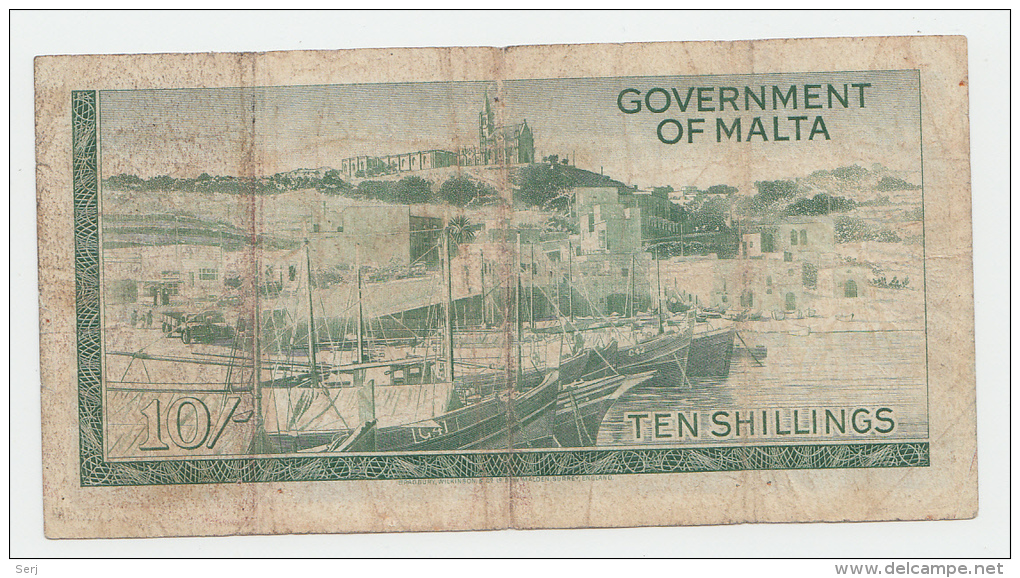 Malta 10 Shillings 1949 (1963) VG+ P 25 - Malte