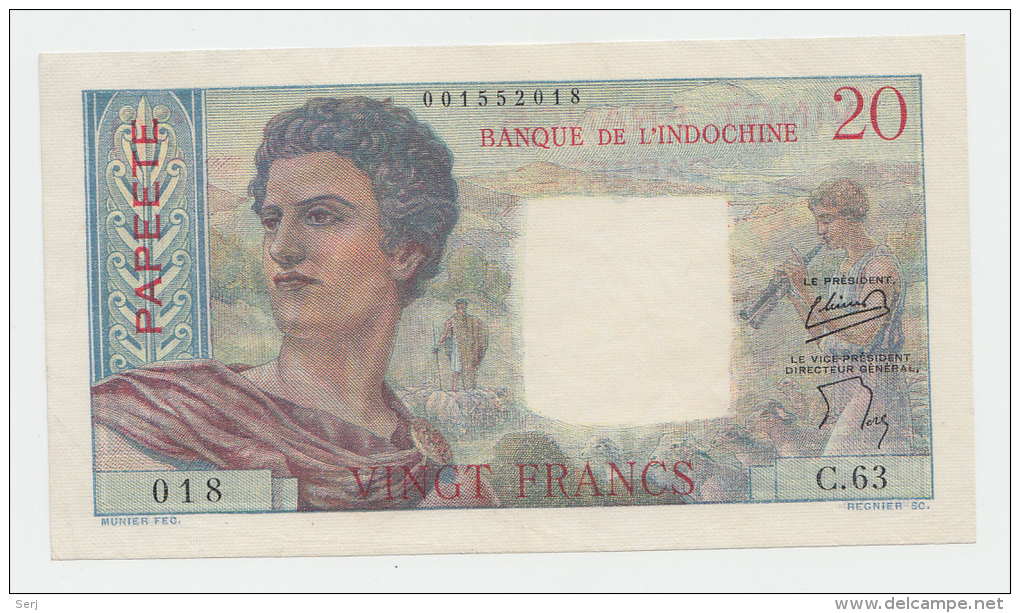 Tahiti 20 Francs 1954 - 1958 XF++ P 21b  21 B - Indochina