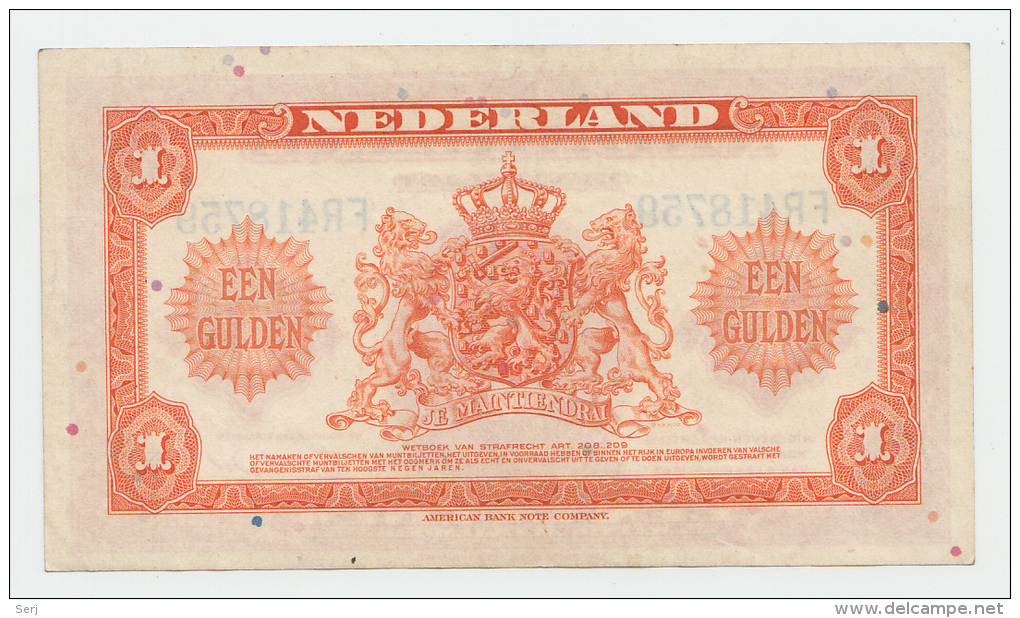 Netherlands 1 Gulden 1943 XF+ P 64 - 1  Florín Holandés (gulden)