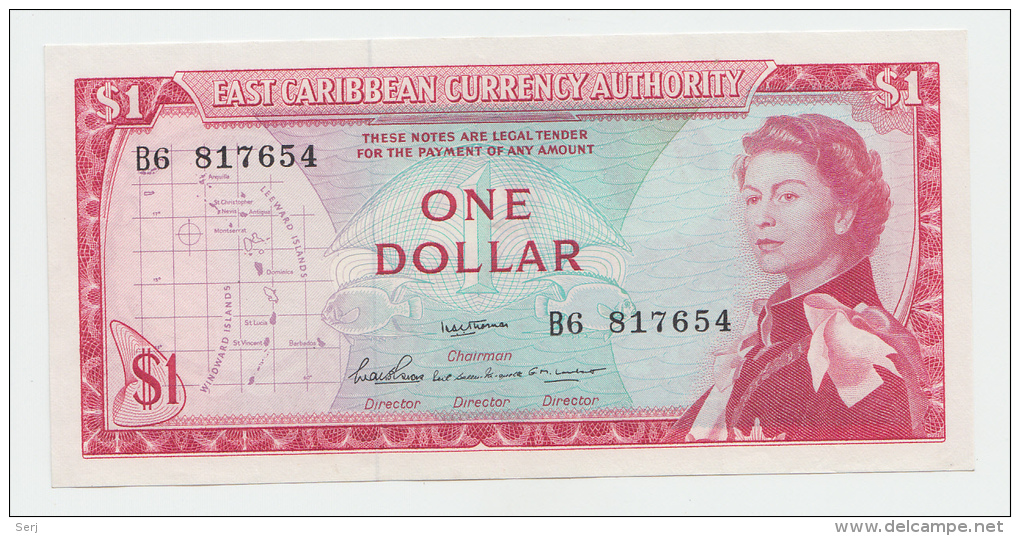 East Caribbean States 1 Dollar 1965 AUNC P 13a (sig. 2) - East Carribeans