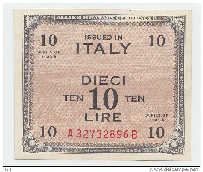 Italy 10 Lire 1943 XF+ P M19b  M19 B - Ocupación Aliados Segunda Guerra Mundial