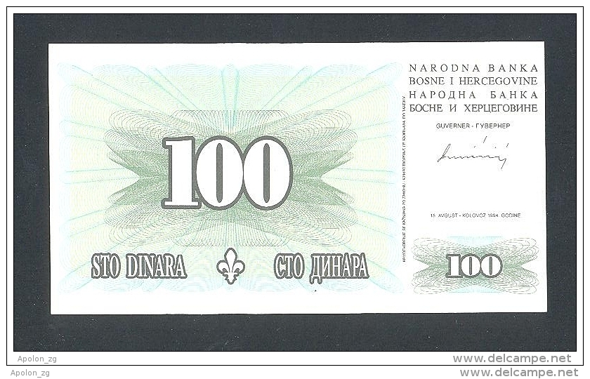 BOSNIA,  100 Dinara 15-8-1994 UNC  (P-44) , BANKNOTE THAT´S VERY RARE IN UNC ! - Bosnien-Herzegowina