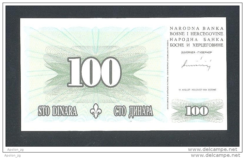 BOSNIA,  100 Dinara 15-8-1994 UNC  (P-44) , BANKNOTE THAT´S VERY RARE IN UNC ! - Bosnia And Herzegovina