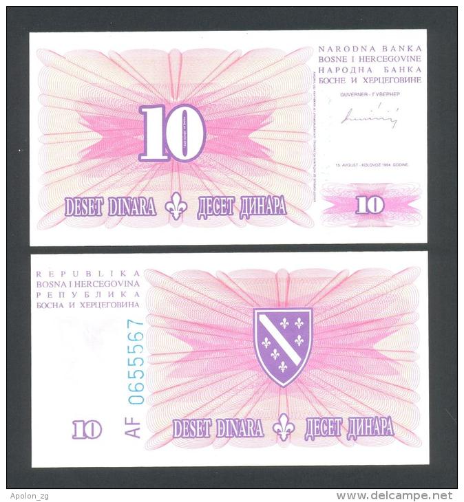 BOSNIA,  10 Dinara 15-8-1994 UNC  (P-41) , BANKNOTE THAT´S  SCARCE IN UNC ! - Bosnia And Herzegovina