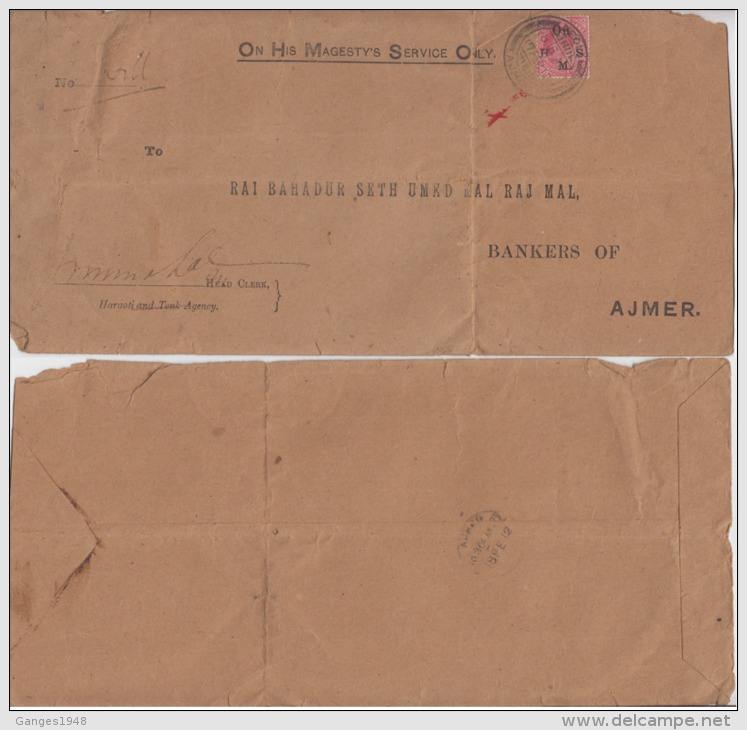 India QKE 1A  OHMS  Folder Service Cover  Ajmer Local Use # 50886 - 1902-11 King Edward VII