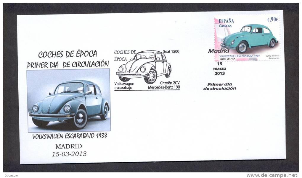 6.- 035 SPAIN ESPAGNE 2013. SPECIAL POSTMARK. CARS VOLKSWAGEN BEATLE 1938 - Cars