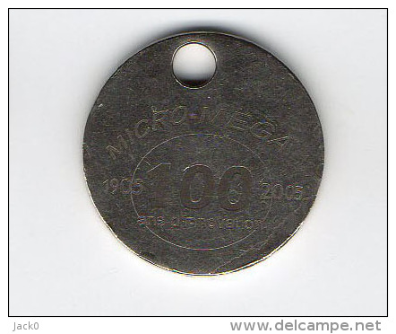 Jeton De Caddie  Argenté  MICRO - MEGA, 1905 - 2005, 100 Ans  D' Innovation  Verso  Yoann (utilisé) - Trolley Token/Shopping Trolley Chip